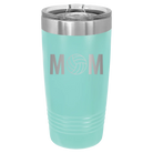 Laser etched teal 20 oz vacuum insulated tumbler with 'Mom Volleyball' design