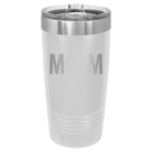 Laser etched white 20 oz vacuum insulated tumbler with 'Mom Volleyball' design