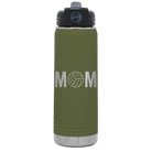Laser etched olive green 20 oz vacuum insulated water bottle with 'Mom Volleyball' design