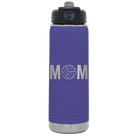 Laser etched purple 20 oz vacuum insulated water bottle with 'Mom Volleyball' design
