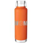 Laser etched orange 24 oz vacuum insulated water bottle with 'Mom Volleyball' design