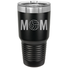 Laser etched black 30 oz vacuum insulated tumbler with 'Mom Volleyball' design