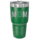 Laser etched green 30 oz vacuum insulated tumbler with 'Mom Volleyball' design