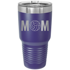 Laser etched purple 30 oz vacuum insulated tumbler with 'Mom Volleyball' design