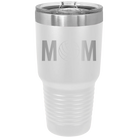 Laser etched white 30 oz vacuum insulated tumbler with 'Mom Volleyball' design