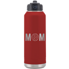 Laser etched maroon 32 oz vacuum insulated water bottle with 'Mom Volleyball' design