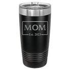 Personalized black 20 oz vacuum insulated tumbler with 'Mom Est2' design