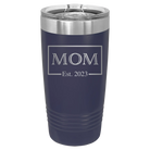Personalized navy 20 oz vacuum insulated tumbler with 'Mom Est2' design