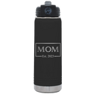 Personalized black 20 oz vacuum insulated water bottle with 'Mom Est2' design