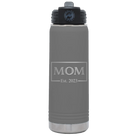 Personalized dark gray 20 oz vacuum insulated water bottle with 'Mom Est2' design