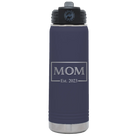 Personalized navy 20 oz vacuum insulated water bottle with 'Mom Est2' design