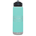 Personalized teal 20 oz vacuum insulated water bottle with 'Mom Est2' design