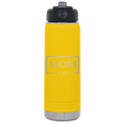 Personalized yellow 20 oz vacuum insulated water bottle with 'Mom Est2' design