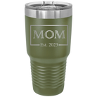 Personalized olive green 30 oz vacuum insulated tumbler with 'Mom Est2' design