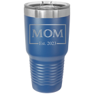 Personalized royal blue 30 oz vacuum insulated tumbler with 'Mom Est2' design