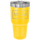 Personalized yellow 30 oz vacuum insulated tumbler with 'Mom Est2' design