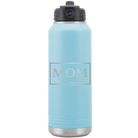 Personalized light blue 32 oz vacuum insulated water bottle with 'Mom Est2' design