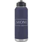 Personalized navy 32 oz vacuum insulated water bottle with 'Mom Est2' design