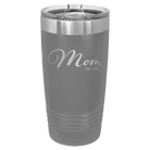 Personalized dark gray 20 oz vacuum insulated tumbler with 'Mom Est' design