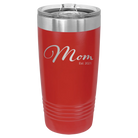 Personalized red 20 oz vacuum insulated tumbler with 'Mom Est' design