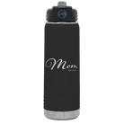 Personalized black 20 oz vacuum insulated water bottle with 'Mom Est' design