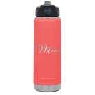 Personalized coral 20 oz vacuum insulated water bottle with 'Mom Est' design
