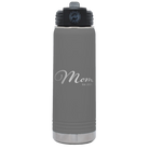 Personalized dark gray 20 oz vacuum insulated water bottle with 'Mom Est' design