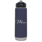 Personalized navy 20 oz vacuum insulated water bottle with 'Mom Est' design