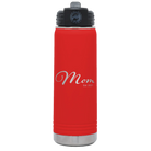 Personalized red 20 oz vacuum insulated water bottle with 'Mom Est' design