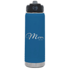 Personalized royal blue 20 oz vacuum insulated water bottle with 'Mom Est' design