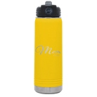 Personalized yellow 20 oz vacuum insulated water bottle with 'Mom Est' design