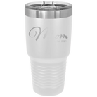 Personalized white 30 oz vacuum insulated tumbler with 'Mom Est' design