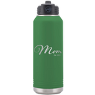Personalized green 32 oz vacuum insulated water bottle with 'Mom Est' design