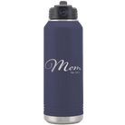 Personalized navy 32 oz vacuum insulated water bottle with 'Mom Est' design