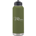 Personalized olive green 32 oz vacuum insulated water bottle with 'Mom Est' design