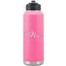 Personalized pink 32 oz vacuum insulated water bottle with 'Mom Est' design
