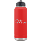 Personalized red 32 oz vacuum insulated water bottle with 'Mom Est' design