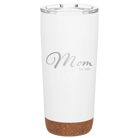 Personalized white 20 oz vacuum insulated tumbler with 'Mom Est' design