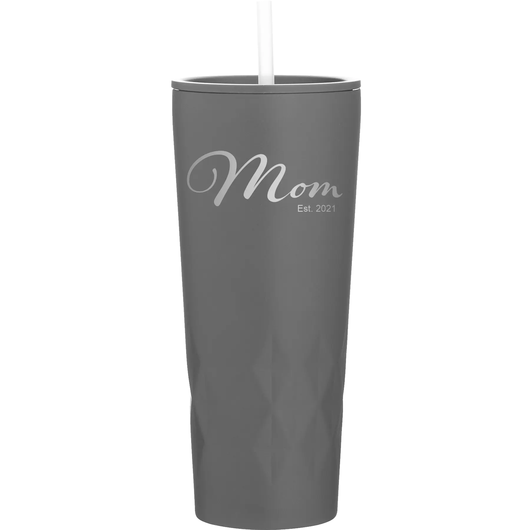 Personalized slate 20 oz vacuum insulated tumbler with 'Mom Est' design