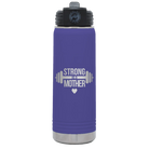Laser etched purple 20 oz vacuum insulated water bottle with 'Strong as a Mother' design