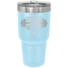 Laser etched light blue 30 oz vacuum insulated tumbler with 'Strong as a Mother' design