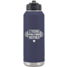 Laser etched navy 32 oz vacuum insulated water bottle with 'Strong as a Mother' design