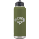 Laser etched olive green 32 oz vacuum insulated water bottle with 'Strong as a Mother' design
