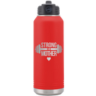 Laser etched red 32 oz vacuum insulated water bottle with 'Strong as a Mother' design