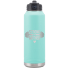 Laser etched teal 32 oz vacuum insulated water bottle with 'Strong as a Mother' design