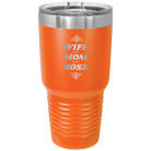 Laser etched orange 30 oz vacuum insulated tumbler with 'Wife Mom Boss' design