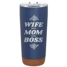 Laser etched constellation 20 oz vacuum insulated tumbler with 'Wife Mom Boss' design