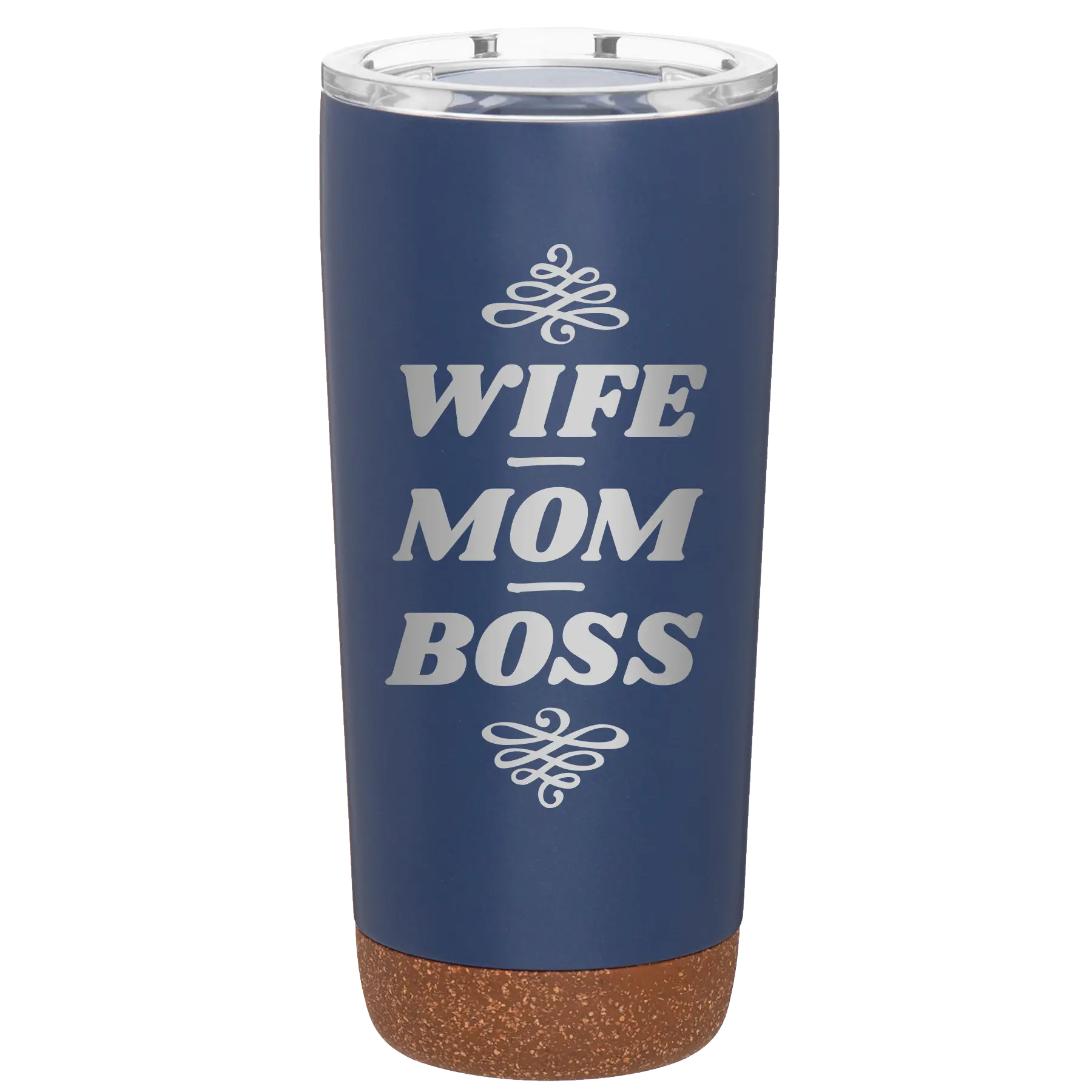 Laser etched constellation 20 oz vacuum insulated tumbler with 'Wife Mom Boss' design