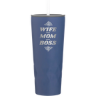 Laser etched constellation 20 oz vacuum insulated tumbler with 'Wife Mom Boss' design