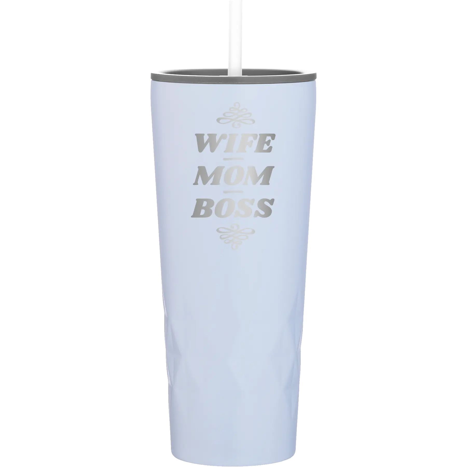 Laser etched landfall 20 oz vacuum insulated tumbler with 'Wife Mom Boss' design